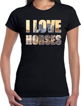 I love horses / paarden dieren t-shirt zwart dames M