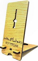 Skyline Telefoonhouder Rotterdam Eikenhout - Smartphone Tablet Houder 7x15 cm - iPad / iPhone / Smartphone tafel standaard desktop - Thuis werken - Cadeau - WoodWideCities