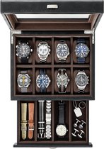 Bayswater Heren Horlogebox - 8-Vaks Horlogedoos voor Mannen – Horlogebox voor Mannen - Sieradendoos Mannen - Horlogebox Heren - Leren Box - Zwart