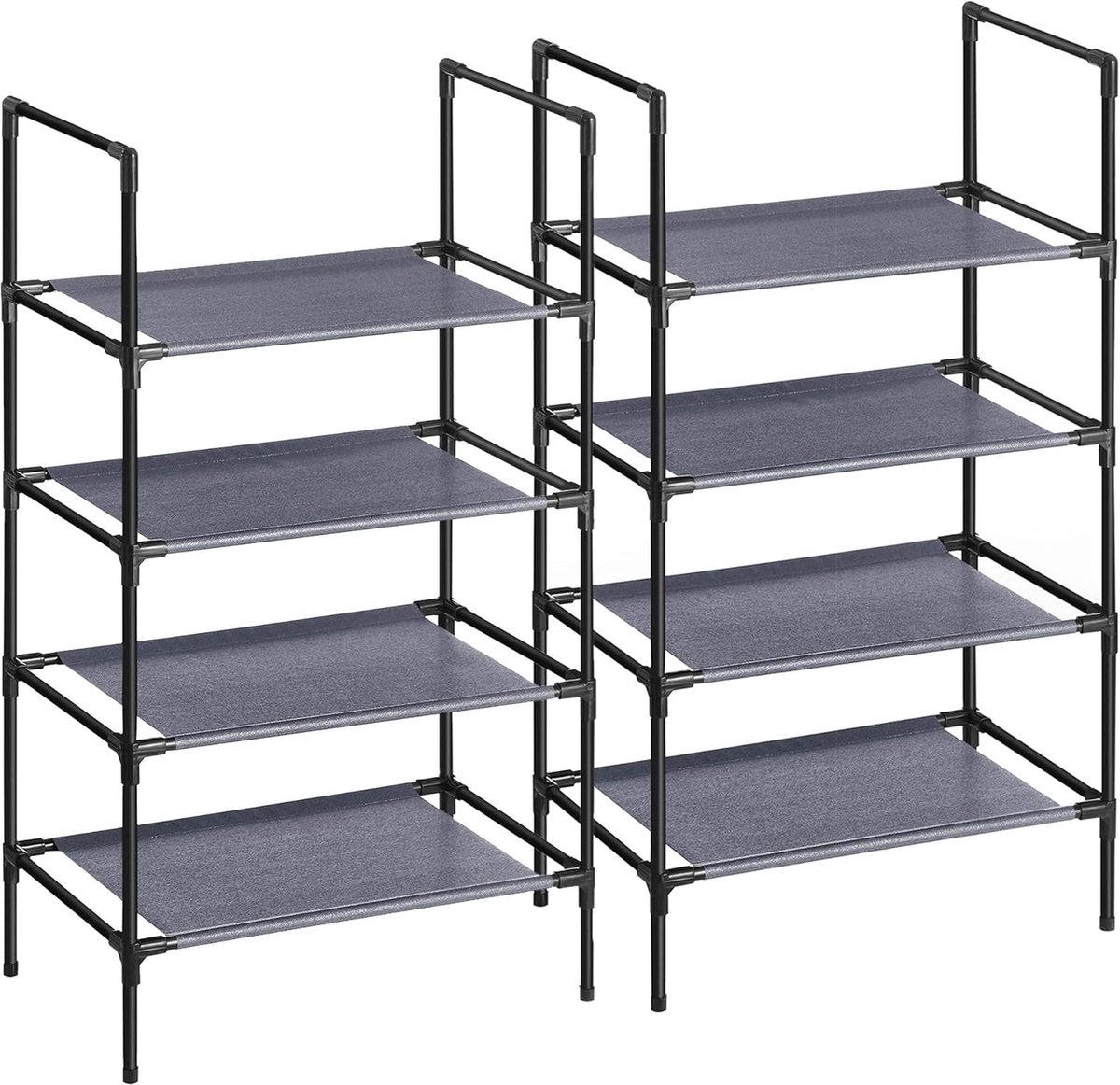 Schoenenrek met 4 niveaus, 2 stuks, schoenenrek, opslag, metalen frame, planken van vliesstof, voor entree, slaapkamer, woonkamer, 45 x 28 x 80 cm, grijs LSR044G02