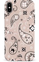 xoxo Wildhearts Paisley Dawn Nude - Double Layer - Hard case hoesje geschikt voor iPhone X / Xs hoesje - Print met bloemen en hartjes - Beschermhoes geschikt voor iPhone X / Xs case met print - beige / zwart