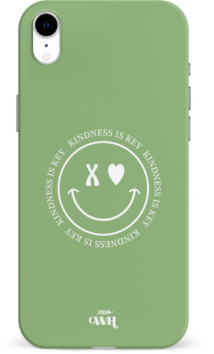 xoxo Wildhearts Kindness Is Key - Single Layer - Smiley case hoesje geschikt voor iPhone Xr hoesje - Hoesje met smiley face - Emoji hoesje geschikt voor Apple iPhone Xr hoesje - Groen