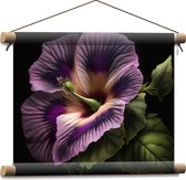 Textielposter - Mooie Paarse Hibiscus met Donkere Achtergrond - Bloemen - 40x30 cm Foto op Textiel