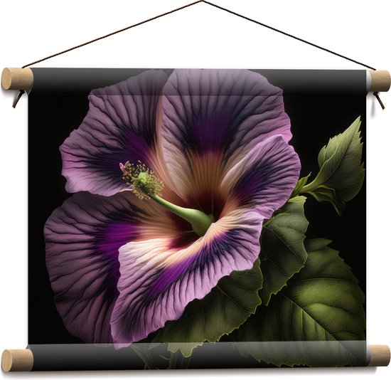 Textielposter - Mooie Paarse Hibiscus met Donkere Achtergrond - Bloemen - 40x30 cm Foto op Textiel