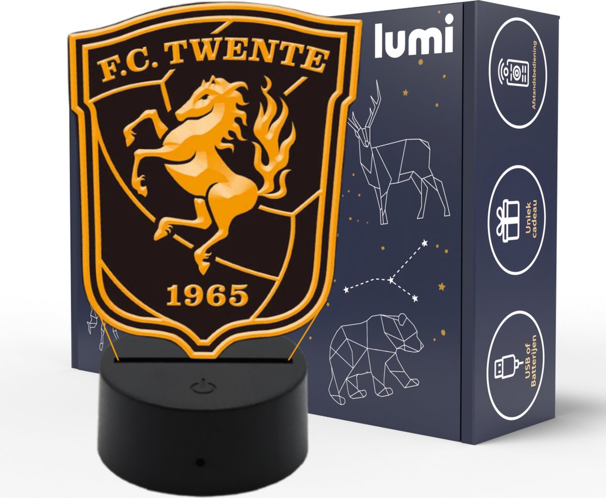 Lumi 3D Nachtlamp - 16 kleuren - FC Twente - Enschede - Voetbal - LED Illusie - Bureaulamp - Sfeerlamp - Dimbaar - USB of Batterijen - Afstandsbediening - Cadeau