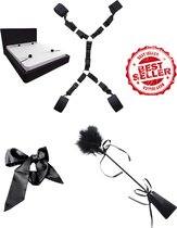 URlife® Complete BDSM Bondage Set- Ervaar spannende Erotische Avonturen met Zweep, Blinddoek en Bedboeien- Verstelbare Riemen en Boeien voor Onder het Bed- Erotiek- Kinky- Seks Pakket en Toys- Discreet