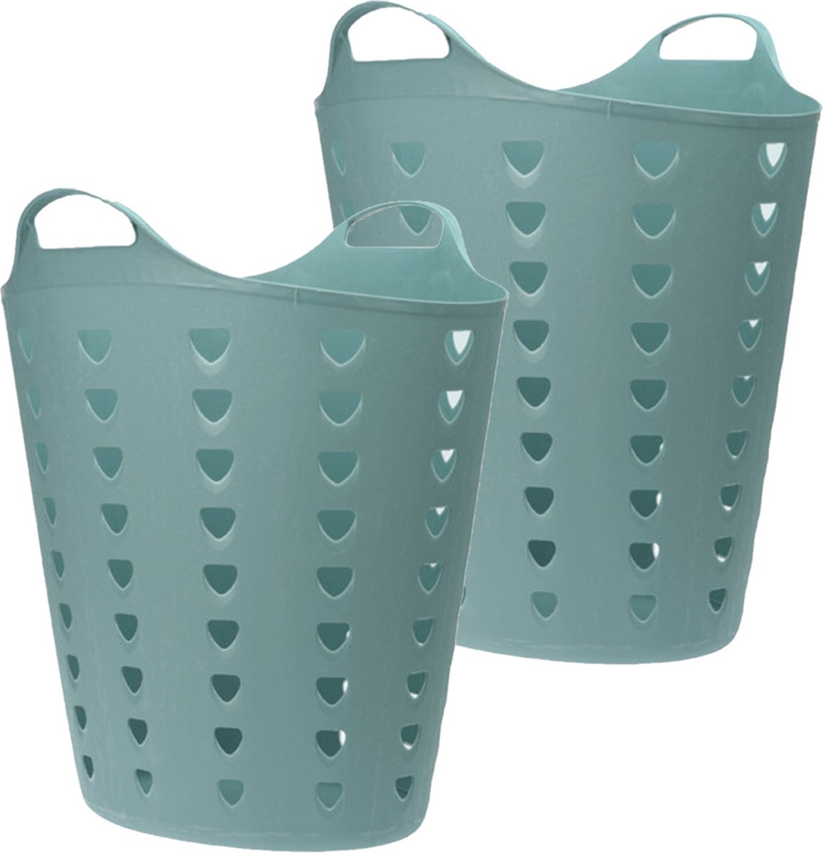 Excellent Houseware Flexibele wasmand - 2x - groen - 60 liter - kunststof - 47 x 50 cm