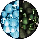 Kerstballen 60x stuks - mix donkergroen/ijsblauw - 4-5-6 cm - kunststof - kerstversiering