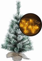 Kleine kunst kerstboom - besneeuwd - incl. 3D sterren lichtsnoer - H60 cm