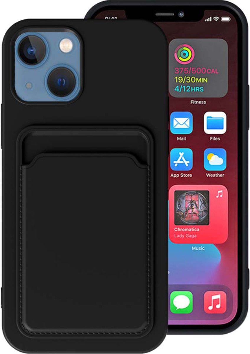 Smartphonica iPhone 14 siliconen hoesje met pashouder - Zwart geschikt voor iPhone 14