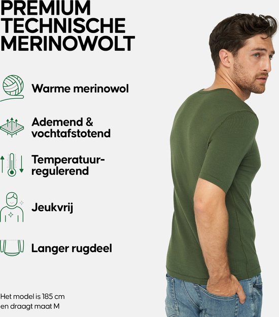 DANISH ENDURANCE Thermo T-Shirt pour Homme - en Laine Mérinos - Vert - XXXL
