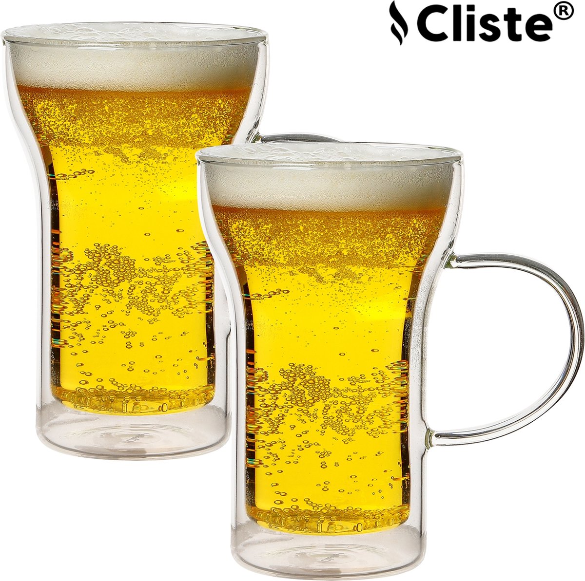 Premium Dubbelwandig Glas voor Bier en Koffie met Oor - Set van 2 - Geniet van de Perfecte Temperatuur - Bierglazen - Koffieglazen