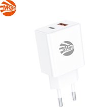 MG - USB-C + USB Adapter - GaN Technologie - 25 Watt - Super Fast Charging - Power Delivery 3.0 - Wit - 2 Poorten Type C