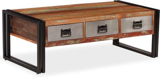 The Living Store Salontafel Vintage - Houten - 100 x 50 x 35 cm - Gerecycled - Met 3 lades