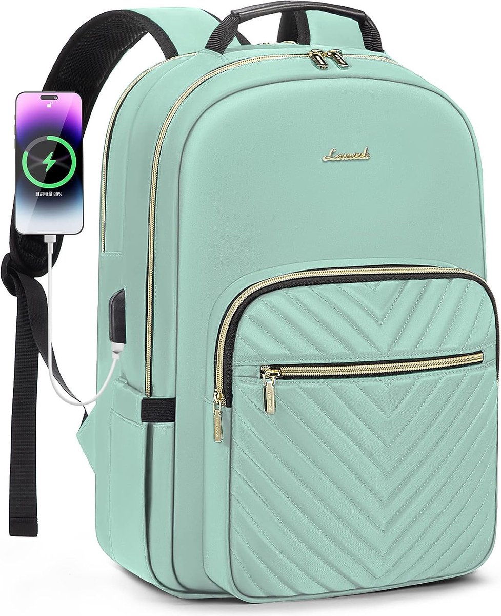 Rugzak met USB-oplaadpoort - Mint groen - 15.6 inch laptoptas - 43 x 30,5 x 19 - Waterbestendig - School, werk, reizen