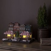 Kersthuis verlichting - Grachtpanden met marktkramen en kerstboom - met muziek - Kerstkandelaar
