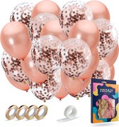 Fissaly 40 stuks Rose Goud Helium Ballonnen met Lint – Verjaardag Versiering - Decoratie - Papieren Confetti – Roze Gold Latex