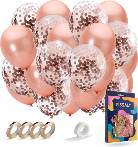 Fissaly 40 Pièces Ballons Hélium en Or Rose avec Ruban – Décoration d'Anniversaire - Décoration - Confettis en Papier – Latex Rose Doré