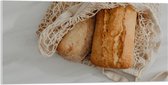 Acrylglas - Verse Broodjes in Gehaakt Tasje - 100x50 cm Foto op Acrylglas (Met Ophangsysteem)