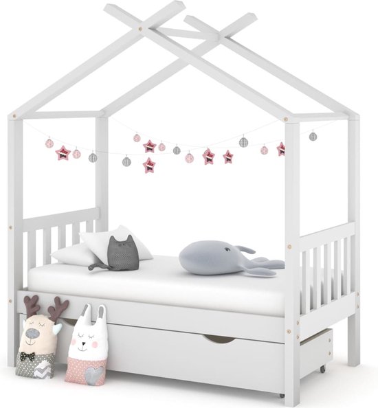 The Living Store Cadre de lit enfant avec tiroir en bois de pin massif 70x140 cm blanc - Lit