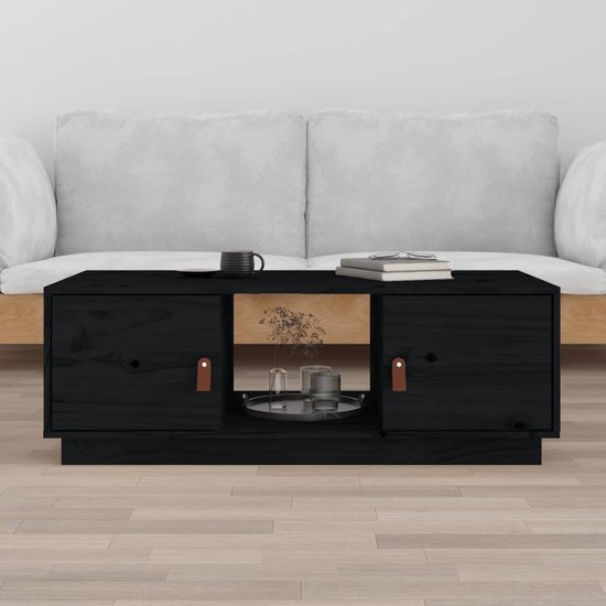 The Living Store Table basse 100x50x35 cm bois de pin massif noir - Table