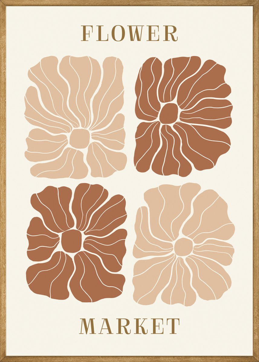 Abstracte Bloemenmarkt Roestbruin/Beige Poster 30x40 cm