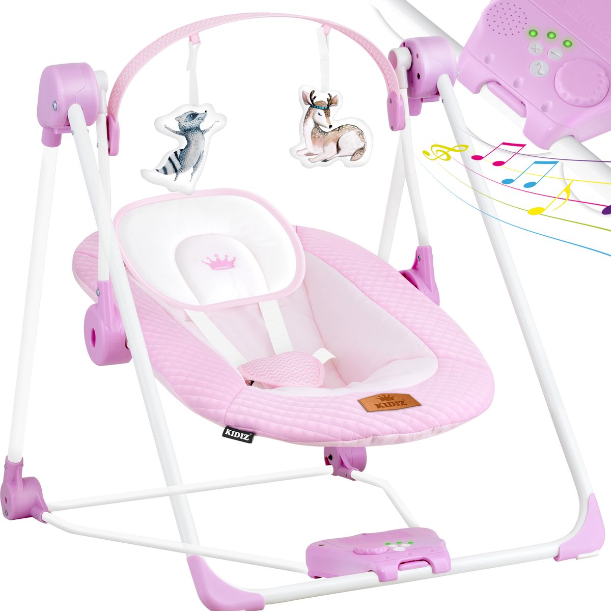 KIDIZ® Wipstoel Baby Elektrisch Babyschommel tot max 9kg - Schommelstoel voor Baby Swing met Speelboog en 5 schommelsnelheden - Roze
