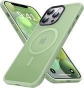 Hoesje Geschikt voor Apple iPhone 13 Pro - Compatibel met MagSafe - Matte Beschermhoes - Back Cover met Magneet - Geschikt voor Draadloos Opladen met Magnetische Ring - Groen
