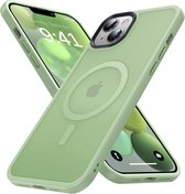 Hoesje Geschikt voor Apple iPhone 14 - Compatibel met MagSafe - Matte Beschermhoes - Back Cover met Magneet - Geschikt voor Draadloos Opladen met Magnetische Ring - Groen