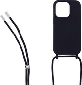 LuxeBass Siliconen hoesje met koord geschikt voor Apple iPhone 14 Pro Max - Zwart - telefoonhoes - gsm hoes - telefoonhoesje