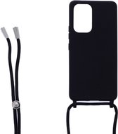 LuxeBass Siliconen hoesje met koord geschikt voor Samsung Galaxy A33 5G - Zwart - telefoonhoes - gsm hoes - telefoonhoesje