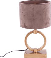 Tafellamp ring Devon small met kap | 1 lichts | taupel / goud / brons | metaal / stof | Ø 15 cm | 37 cm hoog | dimbaar | modern / sfeervol design