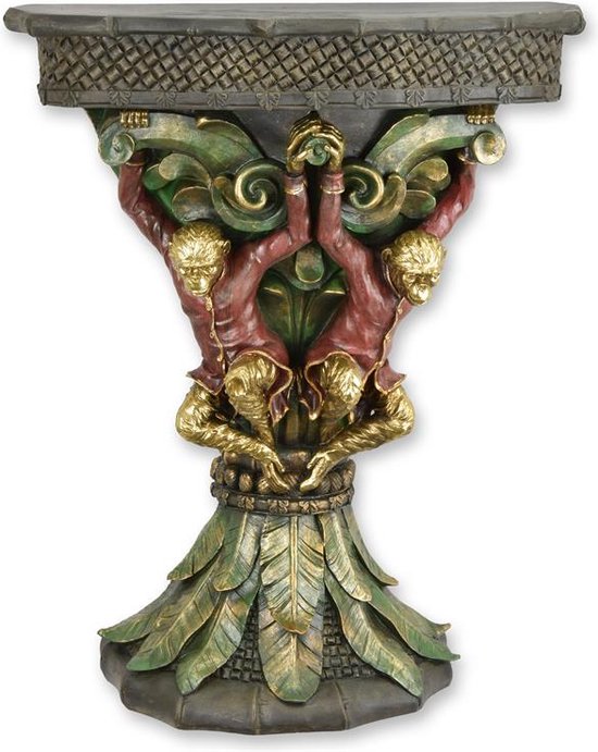 Ornament - Wandconsole - apen - rood en groen - 73,3 cm hoog