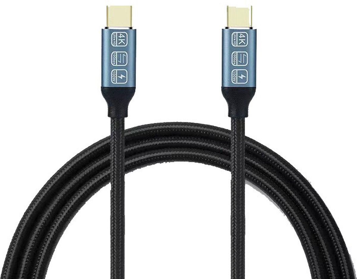 Image of DrPhone PowerLink ProCharge 3000XC - USB-C naar USB-C Kabel – Voor Opladen En Gegevensoverdracht – 20Gbps – USB-C 3.2 – 3 Meter - Zwart/Zilver