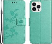 Coverup Bloemen & Vlinders Book Case - Geschikt voor iPhone 15 Pro Max Hoesje - Cyan