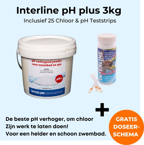 Interline pH plus 3kg Inclusief 25 pH & Chloor teststrips pH plus voor zwembad bol