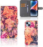 Flipcase Geschikt voor iPhone 15 Plus Telefoon Hoesje Cadeau voor Moeder Bosje Bloemen