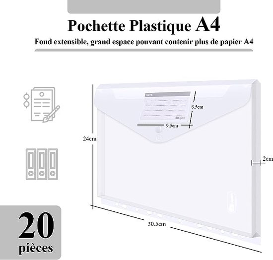 Esselte Zak met ritssluiting (DIN A4, PVC, opening aan de zijkant), 5 stuks transparant