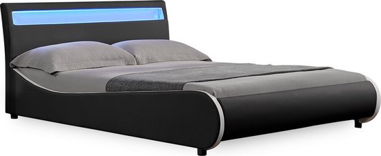 Bed Jordana - LED - Bedframe - Kunstleer - 140x200 cm - Zwart - Modern design