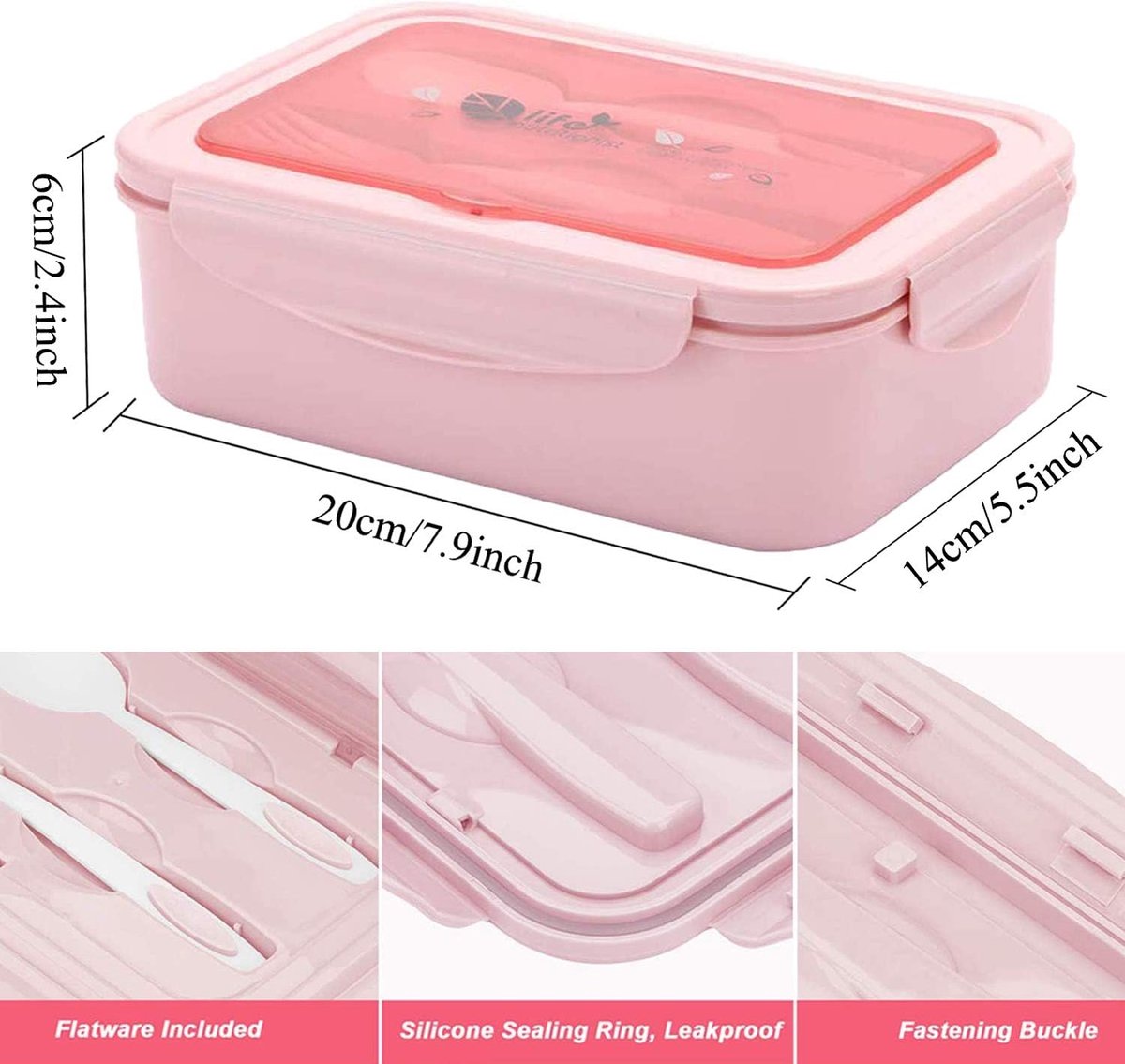Boîte à Bento Enfant 1200ml Avec 4 Compartiments - Sans BPA, Micro-ondes Et Lave-vaisselle - Fourchette Et Cuillère Incluses