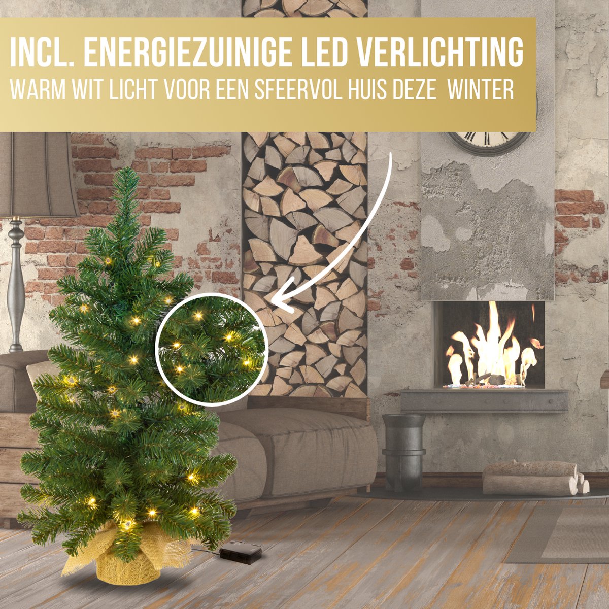 Excellent Trees® Jarbo 90 cm Mini Kerstboom - Batterij Verlichting 80 LED Lampjes - kant en klaar – foto 6