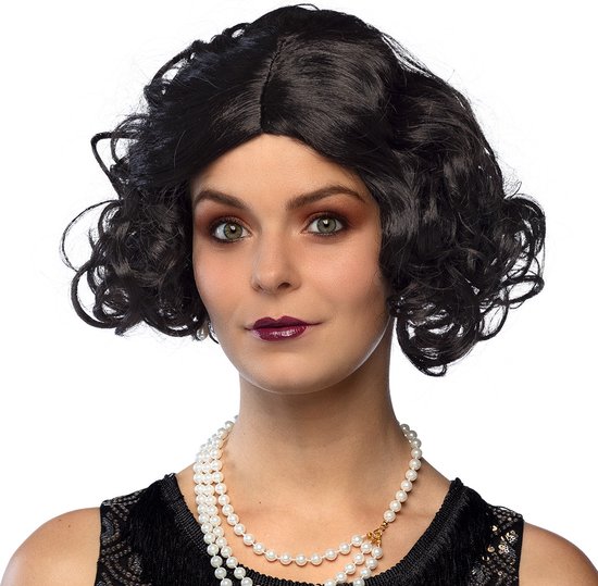Boland - Pruik Roaring twenties Zwart - Krullen - Kort - Vrouwen - Charleston - 20's - Roaring Twenties- Glitter and Glamour
