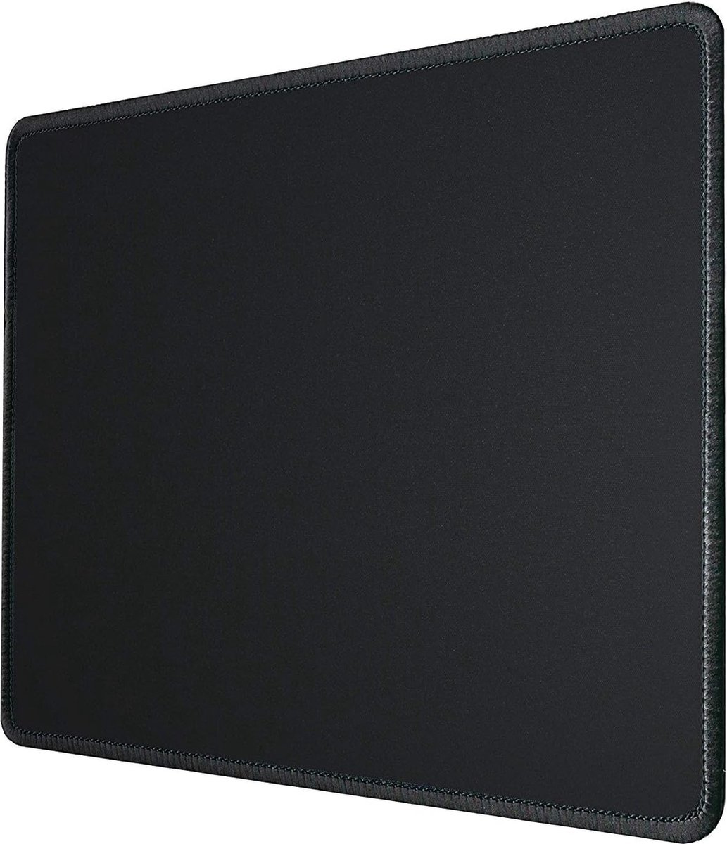 Muismat Grootte S (320 x 270 mm), Mouse Pad Design: Zwart, Genaaide Rand, voor Bureau en Gaming, Mousepad with Antislip rubberen basis