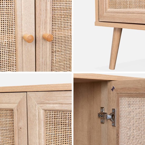 Buffet Alice's Garden Bohème - 120x39x70cm - 3 portes - Bois et rotin