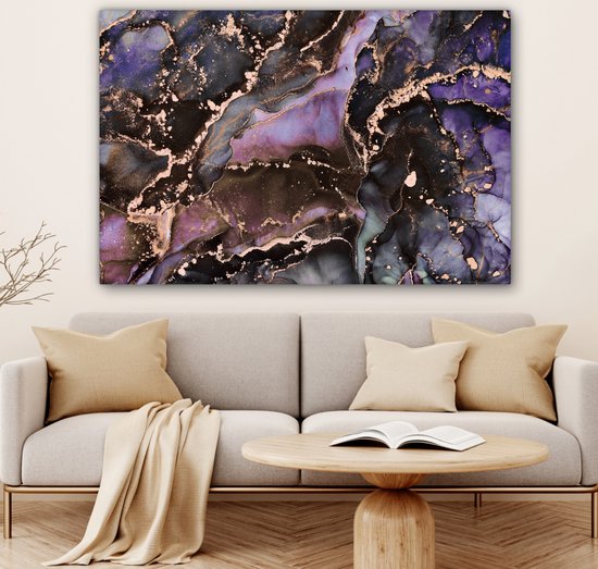 Toile Peinture Marbre - Goud - Rose - 140x90 cm - Décoration murale