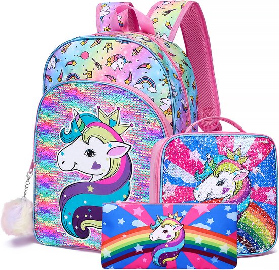 Kinderrugzak - Peuters - Schooltas - 3D Tas - Basisschool - Unicorn Backpack - Backpack - met pennenetui en lunchtasje - 3in1 - Roze