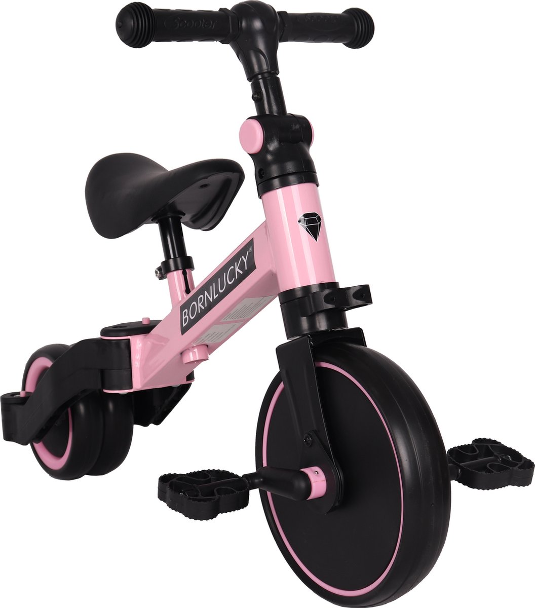 Born Lucky 4 in1 Driewieler / Loopfiets & Balance Bike - Roze — afbeelding 8
