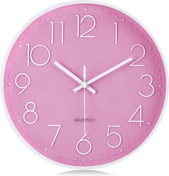 Horloge murale argentée, silencieuse, sans tic-tac, fonctionne à piles, ronde et moderne, pour bureau, école, décoration de la maison, 12 pouces