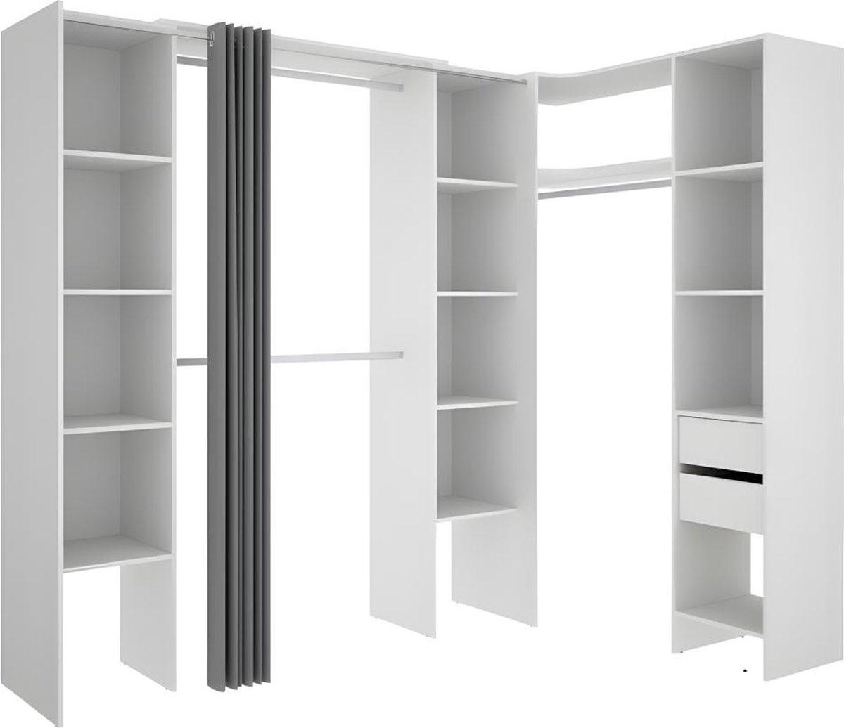 Vente-unique Verstelbare kledingkast DORIAN L164 234 cm Wit en grijs L 234 cm x H 205 cm x D 141 cm