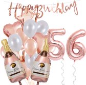 56 Jaar Verjaardag Cijferballon 56 - Feestpakket Snoes Ballonnen Pop The Bottles - Rose White Versiering
